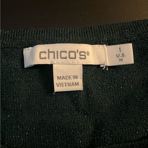 Chico’s Lurex Pleat Sleeve Pullover Sweater Emerald Green Shimmery Size M - Picture 7 of 11